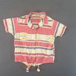 Faherty‎ Coast Shirt Womens XS Western Wave Short Sleeve Button Up Red Tie Ikat